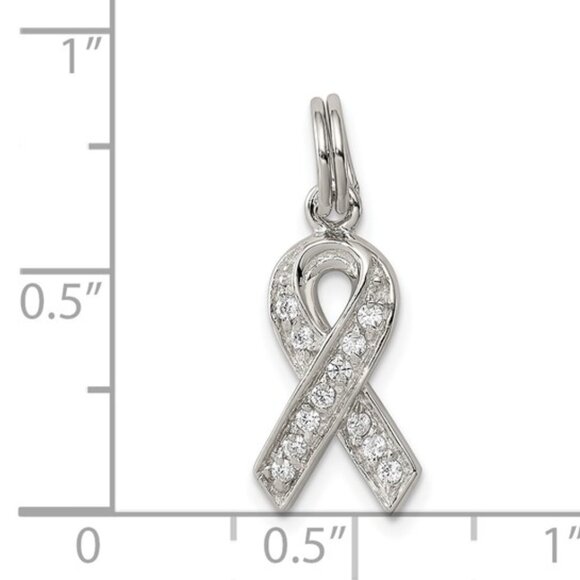 925 Sterling Silver CZ Cancer Awareness Ribbon Charm Necklace Pendant - Picture 3 of 4